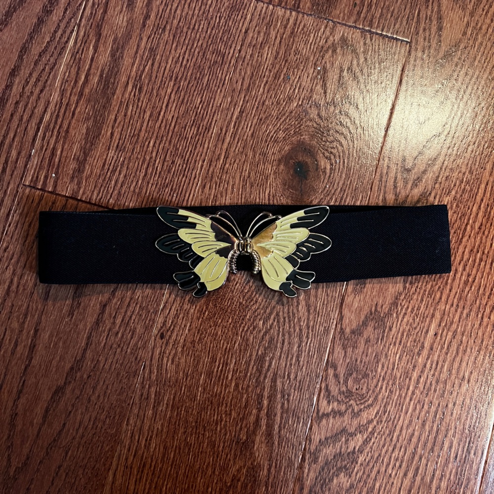 Source Unknown Black Belt with Gold Butterfly Detail